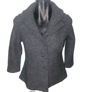 Linda Lucia 100% Wool Button Up Sweater Jacket With Double Collar M